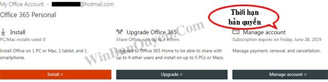 Cách kiểm tra thời hạn sử dụng bản quyền Office 365 - WINBANQUYEN